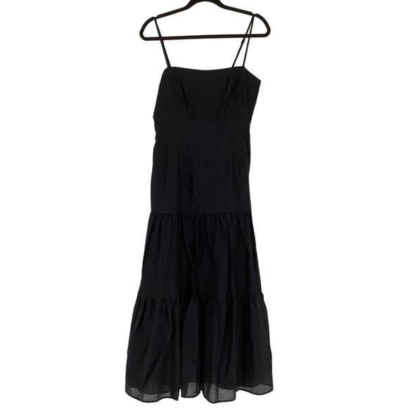 Bardot Size S Black Lokita Tiered Midi Dress Square Neck Spaghetti Straps OS18-4 - Picture 3 of 10